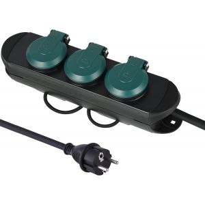 61285 30920 Bloc Multiprises &Eacute;tanche Professionnel avec Enrouleur, 4 Prises 16A, C&acirc;ble en Caoutchouc 1.8 M, H07RNF 3G1,5 mm&sup2;, IP44, Noir/Vert - Neuf