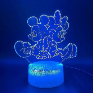 Minnie Mickey 3d Led Veilleuse Enfants Chambre Lampe De Table - Neuf