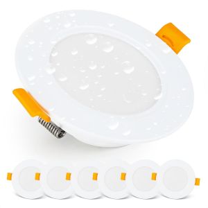 KAL-Spot Led Encastrable 230V, 5W / 500Lm, Blanc Froid 6000K | Spot Salle De Bain, Étanche Ip54 Pour L'Extérieur Et L'Intérieur | Lot De 6 Led Spots De Plafond, Extra Plat, Rond, Couleur Blanc - Neuf