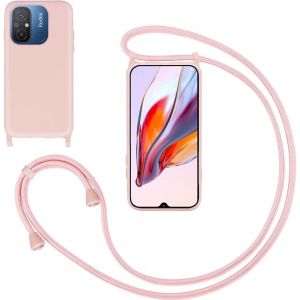 Kal-Coquepourxiaomiredmi12c/Redmi11aaveccordon,Souplesiliconehousseavecbandoulièreennylon,Réglablelanyardcaseprotectioncomplètecoveretuiantichocprotection,Pink - Neuf