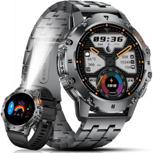 Montre Connectée Homme Militaire,1.43"" Amoled Smartwatch Homme Avec Appel Bluetooth,500mah 5atm Étanche Smartwatch Avec 110+ Sportifs Fréquence Cardiaque/Sommeil Moniteur Android Ios Argent - Neuf