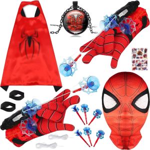ERYI-Spiderm Jouet, Lance Toile Spiderm Garcon 3 4 5 6 7 Ans, Lanceur Spiderm Gant Jouet Garçon Cadeau Garcon Fille 3-12 Ans Gants Spiderm Avec Masque Spiderm Enfant Cape Collier Et Autocollants - Neuf