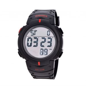 Montre-Bracelet Electronique Numerique A Retroeclairage Led Pour Homme, Ronde, Sport (Boitier Noir Et Rouge) - Neuf