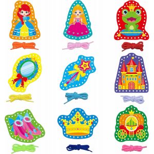 Mdy-9 Cartes À Lacets Pour Enfants, Cartes De Couture Double Face Dans 9 Cartes À Thème De Princesse Avec 9 Lacets Colorés, Jouets De Laçage De Développement De L'imagination Pour Enfants - Neuf