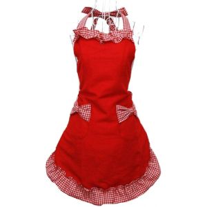 (Rouge) 1 Tablier En Coton Mignon Et Tendance Pour Femmes Et Filles, Style Rétro, Vintage, Avec Poches, Cadeau De Fête Des Mères, Résistant Aux Taches, Réglable, À Carreaux, Avec N?ud Et Dentelle - Neuf