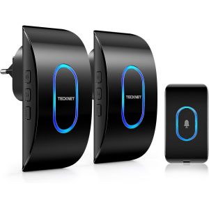 LETNERNY-Sonnette Sans Fil Exterieur Etanche Avec 2 Récepteurs, Portée De 400M, Ip65 Etanche Carillon, 60 Mélodies Et 5 Niveaux Volume, Indicateur Led Bleu, Pour Maison, Hôtel -Noir - Neuf
