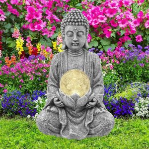 NouvelHorizonstore-Statue de Bouddha m&iquest;&iquest;ditant avec lumi&iquest;&iquest;re solaire, statue de Bouddha solaire zen avec boule de verre craquel&iquest;&iquest;, d&iquest;&iquest;coration int&iquest;&iquest;rieure/ext&iquest;&iquest;rieure, cadeau pour balcon, cour, art 26.5 cm - Neuf