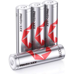 Rechargeables Piles AA (Lot de 4), 3600mWh Double A Pile 1,5V Lithium AA/HR6 Batteries Rechargeables 1600 + Cycles Haute Performance et Longue Dur&eacute;e avec Bo&icirc;te de Stockage - Neuf