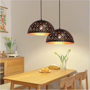 Ulteronixshop-Suspension Luminaire Vintage E27, Lot De 2 Lampe Suspendue R&eacute;tro En M&eacute;tal Noir Or Hauteur R&eacute;glable Creux Industrielle Lustre Suspendu Lumi&egrave;res Pour Salon Chambre Salle &Agrave; Manger Cuisine - Neuf