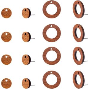 Kal-Lot De 40 Boucles D'oreilles En Bois 2 Styles Clous D'oreilles Ronds Bois Résultats Boucle D'oreille Clous Fermoirs De Boucles Pour La Fabrication De Boucles, Trou: 1.6mm - Neuf