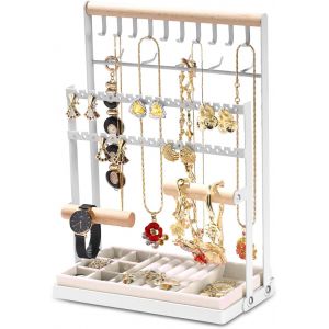 Tianyi-Porte-Bijoux, Support À Bijoux, Présentoir À Bijoux Porte-Chaîne, Avec Plateau Et Crochets,Plateau En Velours, Pour Montre Et Boucles D'oreilles,Rangement Pour Bagues, Bracelets Et Accessoires - Neuf