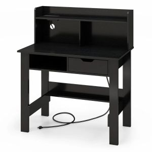 Bureau d'ordinateur 95 x 56 x 109,5 cm avec station de charge int&eacute;gr&eacute;e et &eacute;tag&egrave;re ouverte design moderne MDF noir Helloshop26 20_0010865 - Neuf