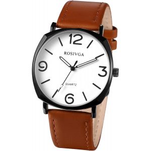 Eryi-Montre Homme Bracelet Cuir: Montre Analogique Quartz Avec Gros Cadran À Chiffres Arabes Facile À Lire Et Bracelet Ajustable Simple Moderne - -Cadeau Homme Anniversaire Fêtes Des Pères - Neuf