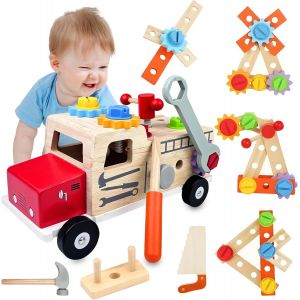 ERYI-Jouet Cadeau 2-5 Ans, Établi Enfant, Jeux Montessori Éducatif, Jouet En Bois Garçon Fille, Boîte À Outils, Caisse À Outil Et Bricolage, Jeu De Construction - Neuf