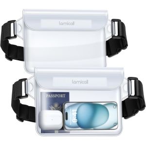 KALANKA-Pochette Étanche IPX8 - [Lot de 2] Sac Imperméable à Ceinture avec Ceinture Élastique Réglable, Pochette Impermeable pour Nautique, Pêche, Kayak, Baignade, Protection Téléphone - Neuf