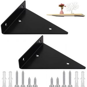 Pièces Triangle Supports en Métal, Triangle Support D'étagère, Equerre Etagere Flottantes, Triangle Équerre de Fixation, avec Accessoires Montage, pour Étagère de Rangement, Support Cuisine (Noir) - Neuf