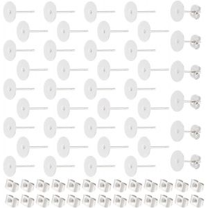 Kal-240pcs Clou Boucle D'oreille Flat Pad Acier Inoxydable 8mm Clous Boucle D'oreille Vierges Avec 240pcs Écrous D'oreille Papillon Composants De Boucles D'oreilles Ronde Plate Pour Bijoux - Neuf