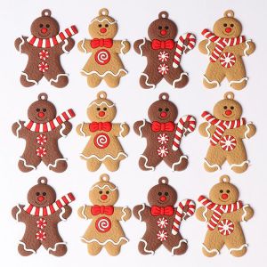 12 décorations de Noël en forme de bonhomme en pain d'épices - Assortiment en plastique - Neuf