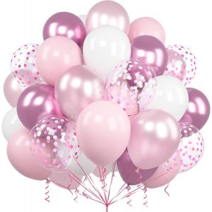 AYUHR-Ballons Rose et Violet, 60 Pièces 12 Pouces Métallique Chrome Rose Violet Confettis Latex Hélium Ballon pour Filles Enfant Fête Anniversaire Baby Shower Mariage Nuptiale Douche Baptême Décor - Neuf