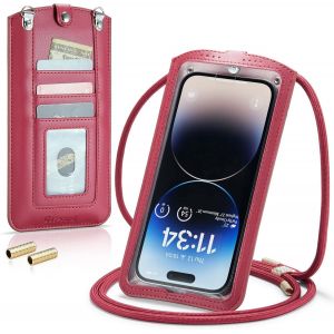 KALANKA-Petit Sac Sacs à Bandoulière Sac Téléphone Portable Femmes Mini Pochette Portefeuille Universelle pour iPhone 14 13 12 11 Pro Max Samsung Z Flip 4 3 5G S23 Ultra A53 Xiaomi Jusqu'à 7.3" Rouge - Neuf