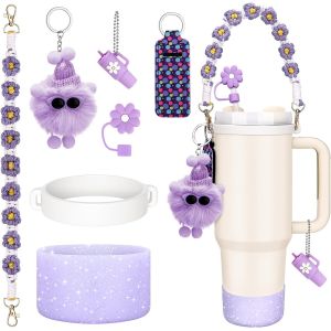 Lot De 7 Accessoires Stanley Cup-Avec Sangle De Poignée Pour Bouteille D'eau,Bottes En Silicone,Couvercle De Paille En Silicone,Accessoires Pour Stanley Cup-800 Ml-1100 Ml.[B1577] - Neuf