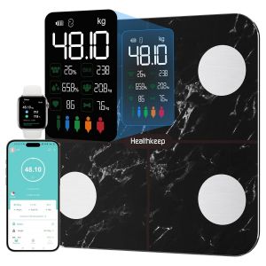 Balance Pèse Personne, Balance Connectée Impédancemètre Grand Écran Va Avec Fréquence Cardiaque Avec 15 Mesures Avec App Pour Andriod Et Ios 180kg/400lb/28st, Bleu Marine - Neuf