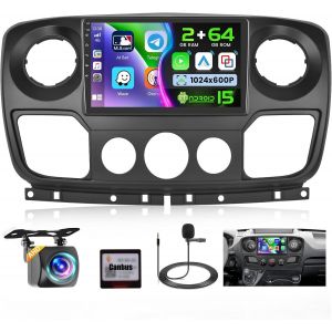 2G+64G Autoradio Android 15 Pour Renault Master/Opel Movano/Nv400 2010-2021 Carplay Android Auto Sans Fil 2 Din Écran Tactile De 10,1"" Avec Wifi Gps Fm/Rds Bt Swc+Caméra+Mic - Neuf