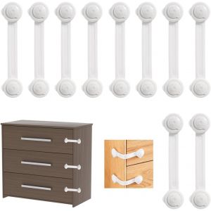 10 X Child Safety Cabinet Locks,Baby Safety Door Block,16 Cm Length,Self-Adhesive Baby Cupboard Lock,For Drawers,Fridges,Microwave - Neuf