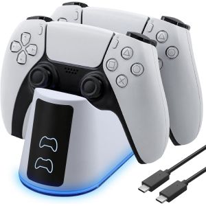 JGD-PS5 et PS5 Edge Controller Charger avec éclairage ambiant Frais et indicateurs Lumineux LED Station de Charge Filaire pour Charge Rapide 2.5H pour PlayStation 5 - Neuf