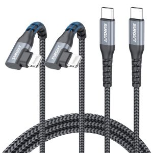 KALANKA-Cable iPhone USB C Coud&eacute; 90 Degr&eacute;s 1.5M 2 pi&egrave;ces, [MFi Certifi&eacute;] Cable USB C vers Lightning Chargeur Rapide Power Tress&eacute; Compatible avec iPhone 14/13/12/11 Pro Max Mini X XS XR Plus SE - Neuf