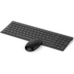 Clavier Et Souris Sans Fil Pour Windows,Combo Rechargeable, Récepteur Usb, Touches Multimédias,Silencieux, Ultra-Fin, Disposition Azerty Français, Noir - Neuf