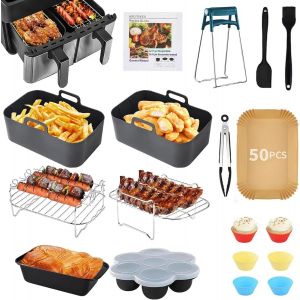 Moule Air Fryer, Ninja Accessoires Air Fryer pour Ninja AF400EU/AF300EU,Tower T17088 7.6-9.5L,Dual Zone Ninja Air Fryer Accessoires Moule Silicone Air Fryer, Moule &agrave; Pain etc. - Neuf