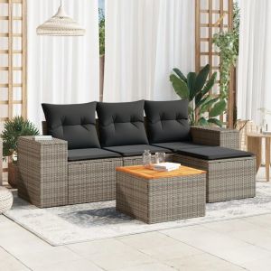 Prolenta Premium - Salon De Jardin 5 Pcs Avec Coussins Gris R&eacute;sine Tress&eacute;e - Neuf