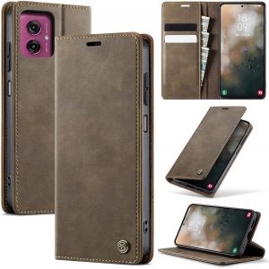 Motorola Moto G55 Premium Pu Leather Case With Card Slots Wallet Case With Stand Function Flip Case Cover For Motorola Moto G55  Coffee - Neuf