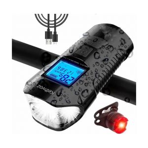 Phare De Vélo Rechargeable Par Usb De 350 Lumens Avec Compteur De Vitesse, 4 Modes, Feu Arrière Et Chronomètre Pour Une Conduite En Toute Sécurité De Jour Comme De Nuit. - Neuf