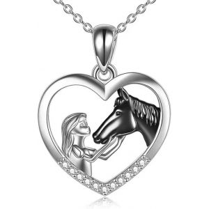 Kales-Collier Fille Et Cheval Pour Femme Et Fille Argent Coeur Pendentif Collier Cheval Et Fille Cha&icirc;ne Bijoux Cadeaux De Cheval - Neuf