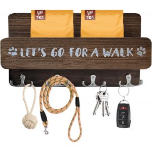 Porte-Clés Pour Chien - Plaque À Clés Avec 4 Crochets - Porte-Laisse Pour Chien - Support Mural Pour Laisse De Chien - Support Mural En Bois Pour Couloir,Entrée (Marron) - Neuf