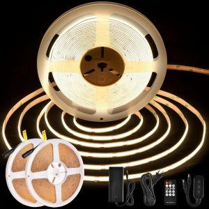 Ruban Led Cob 20m, Bande Lumineuse Led Avec Telecommande Et Alimentation, 348 Led/M, Cri 90+, Largeur 8mm, Ruban Led Dc24v Pour Decoration Chambre, 2 X 10m, Blanc Naturel, 4000k[Rub9221110] - Neuf