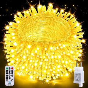 TIANYI-Guirlande Lumineuse Exterieure, 20m 200LEDs Guirlande Lumineuse Noel Intérieur et Extérieur étanche IP44, 8 Modes avec Télécommande pour Noël, Chambre, Décoration Sapin de Noel (Blanc Chaud) - Neuf