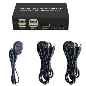 Commutateur KVM compatible HDMI,s&eacute;lecteur 4K,2 entr&eacute;es,1 sortie,avec hub USB 4 ports - Neuf