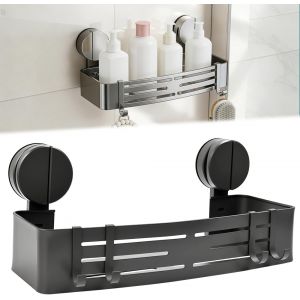 &Eacute;tag&egrave;re de Douche &agrave; Ventouse, &Eacute;tag&egrave;re Salle de Bain sans Per&ccedil;age en Aluminium avec 4 Crochets de Charge de 10 kg, Ventouse Douche Rangement de 32 cm pour Salle de Bain, Cuisine (Gris) - Neuf