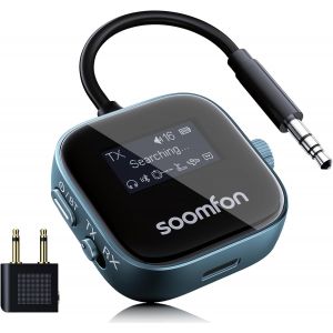 KALANKA-Transmetteur Bluetooth 5.3, 2 en 1 Adaptateur Bluetooth Jack 3.5mm AUX, Emetteur R&eacute;cepteur avec &eacute;cran LCD, Transmetteur Recepteur Audio pour TV/Avion/Voiture/Casque/Enceinte/cha&icirc;ne Hi-FI - Neuf
