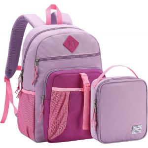 Cartable Fille Primaire, Poches Multiples 2 En 1 Set De Sac À Dos Enfant Scolaire Grande Capacité Avec Sac Isotherme Repas Pour École Voyage Randonnée, Rose - Neuf