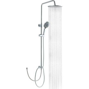 Ensemble de Douche, Colonne de Douche sans Mitigeur, 20x20cm Pommeau de Douche Pluie en Acier inoxydable, Avec Flexible Douche 1,6m et Barre de Douche R&eacute;glable en Hauteur, Chrome - Neuf