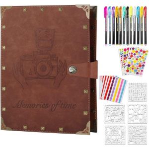 Tianyi-Album Photo Scrapbooking Traditionnel, 60 Pages Kit De Livre Photo Mémoire, 12 Couleurs Stylos Marqueurs Et 9 Feuilles Autocollants Stickers, Diy Album Fait Main Papier D'artisanat - Neuf