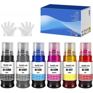 GI-53 GI53 Compatible Bouteilles d'encre Remplacement pour Canon GI-53 GI53 Compatible pour Canon PIXMA G650 G550 (6-Pack, Noir Cyan Magenta Jaune Rouge Gris) - Neuf