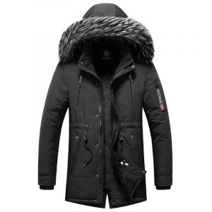 Veste Coupe-Vent En Coton Chaud Pour Hommes,Parkas Décontractées,Manteau Pour Hommes,Col En Fourrure,Vêtements D'extérieur Épais,Poignées,Chapeau Amovible,Hiver - Neuf