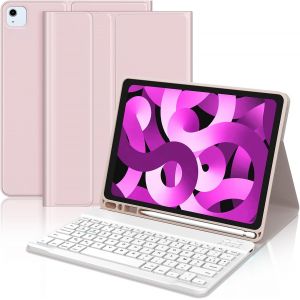 Étui Clavier Pour Ipad Air 5 2022/Air 4 2020, Azerty Clavier Bluetooth Magnétique Détachable Pour Ipad Air 5/4 10.9"", Rose - Neuf