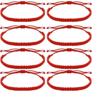 Kal-8 Pi&egrave;ces Bracelet Tress&eacute; Corde Rouge Protection Rouge Bracelet Amulette Bracelet D'amiti&eacute; Fait Main Kabbale Nou&eacute; Bracelet Chanceux Protection Bonne Chance Amiti&eacute; Graduation Anniversaire Couples - Neuf