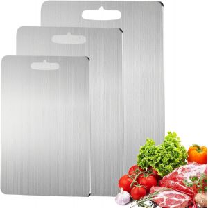 Lot De 3 Planches &Agrave; D&eacute;couper En Titane Avec Rev&ecirc;tement En Acier Inoxydable Titane Pour La Cuisine Et L'ext&eacute;rieur Planches &Agrave; D&eacute;couper Double Face En 3 Tailles - Neuf